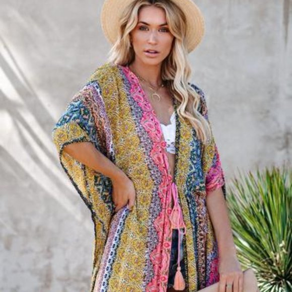Amelia Colorful Print Tie Waist Kimono Top - Picture 8 of 11